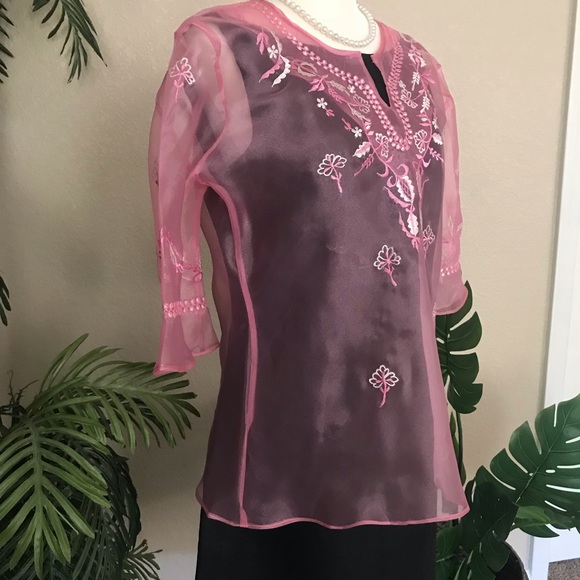 Blush Pink Kimona Blouse or Ladies Barong Tagalog with beautiful embroidery - Picture 15 of 16